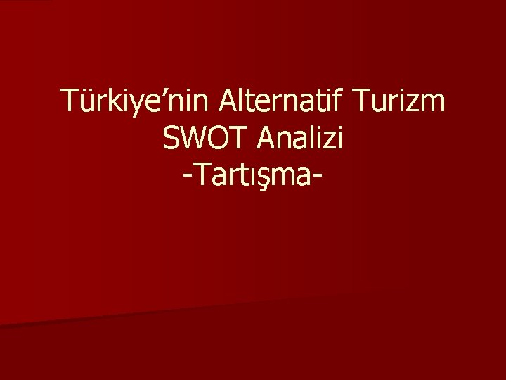 Türkiye’nin Alternatif Turizm SWOT Analizi -Tartışma- 