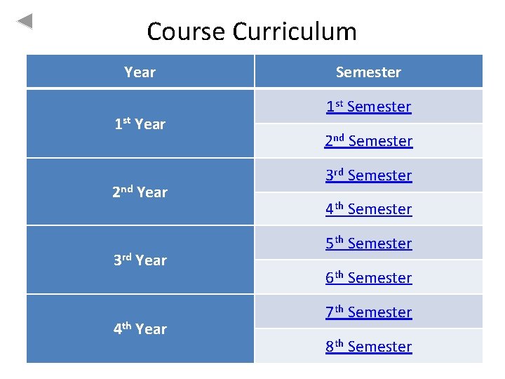 Course Curriculum Year 1 st Year 2 nd Year 3 rd Year 4 th