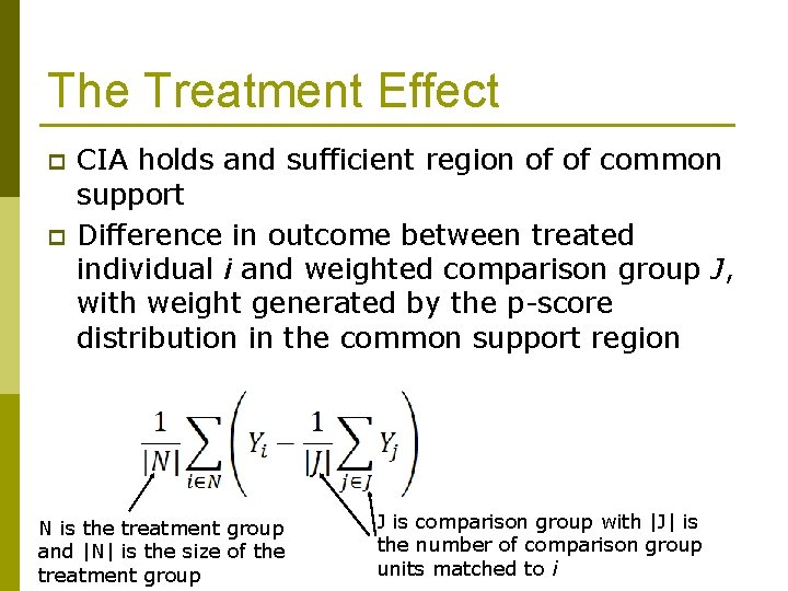 The Treatment Effect p p CIA holds and sufficient region of of common support