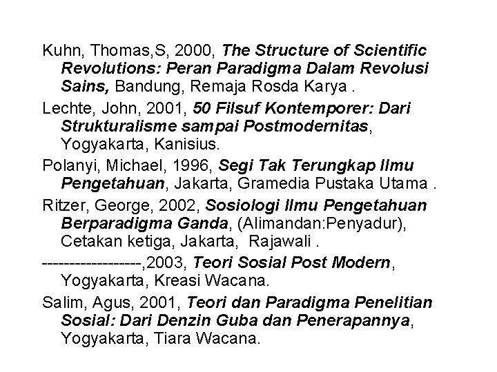 Kuhn, Thomas, S, 2000, The Structure of Scientific Revolutions: Peran Paradigma Dalam Revolusi Sains,