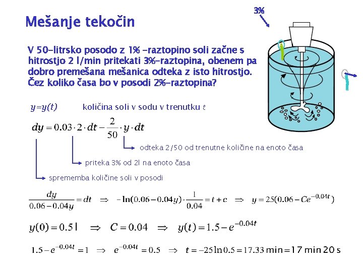 3% Mešanje tekočin V 50 -litrsko posodo z 1% -raztopino soli začne s hitrostjo