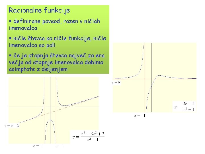 Racionalne funkcije § definirane povsod, razen v ničlah imenovalca § ničle števca so ničle