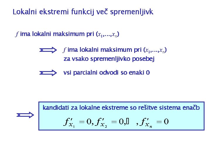 Lokalni ekstremi funkcij več spremenljivk f ima lokalni maksimum pri (x 1, . .