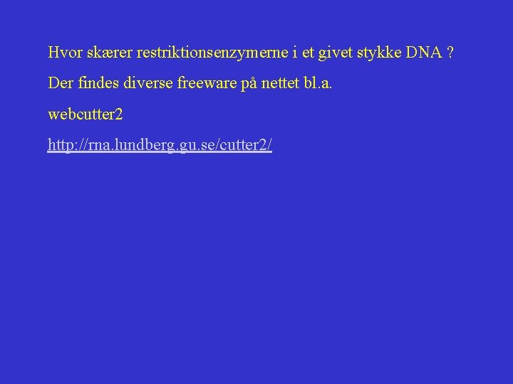 Hvor skærer restriktionsenzymerne i et givet stykke DNA ? Der findes diverse freeware på