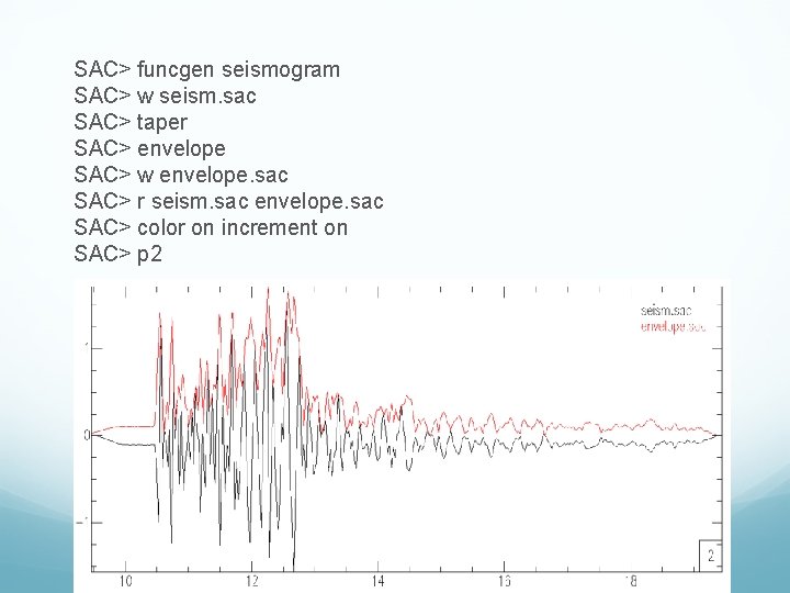 SAC> funcgen seismogram SAC> w seism. sac SAC> taper SAC> envelope SAC> w envelope.