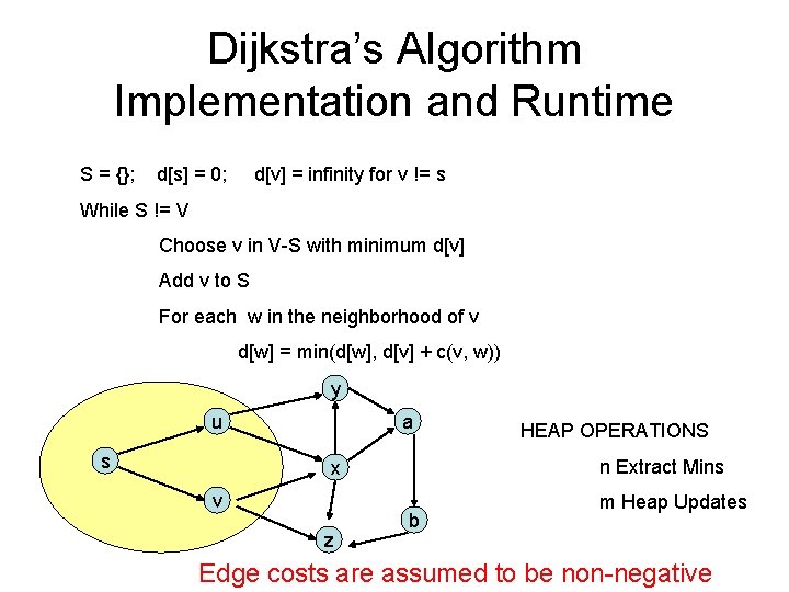 Dijkstra’s Algorithm Implementation and Runtime S = {}; d[s] = 0; d[v] = infinity