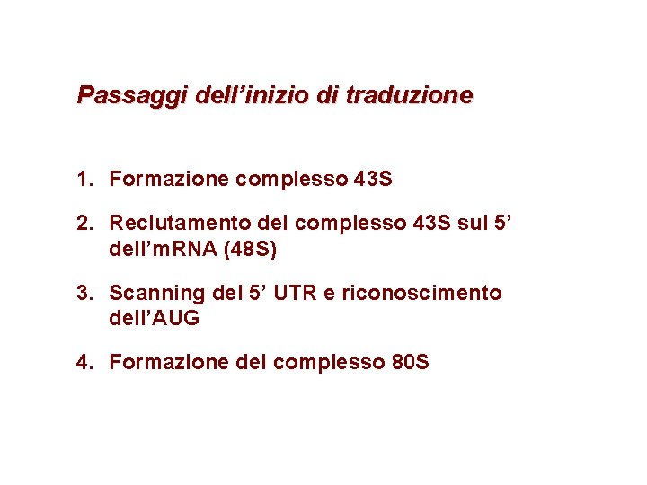Passaggi dell’inizio di traduzione 1. Formazione complesso 43 S 2. Reclutamento del complesso 43 Passaggi dell’inizio di traduzione 1. Formazione complesso 43 S 2. Reclutamento del complesso 43