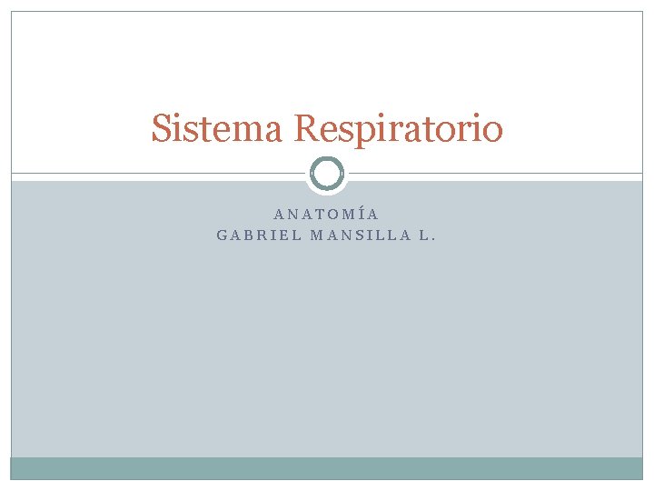 Sistema Respiratorio ANATOMÍA GABRIEL MANSILLA L. 