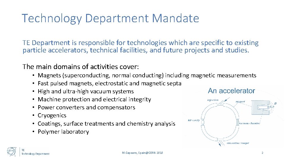 Technology Department Mandate TE Department is responsible for technologies which are specific to existing