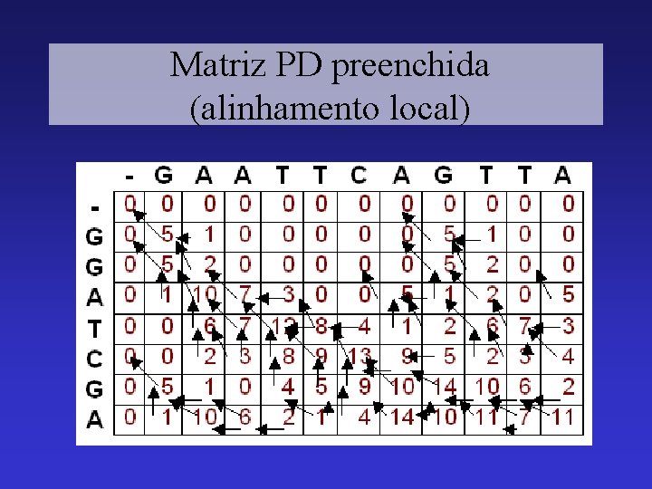  Matriz PD preenchida (alinhamento local) 