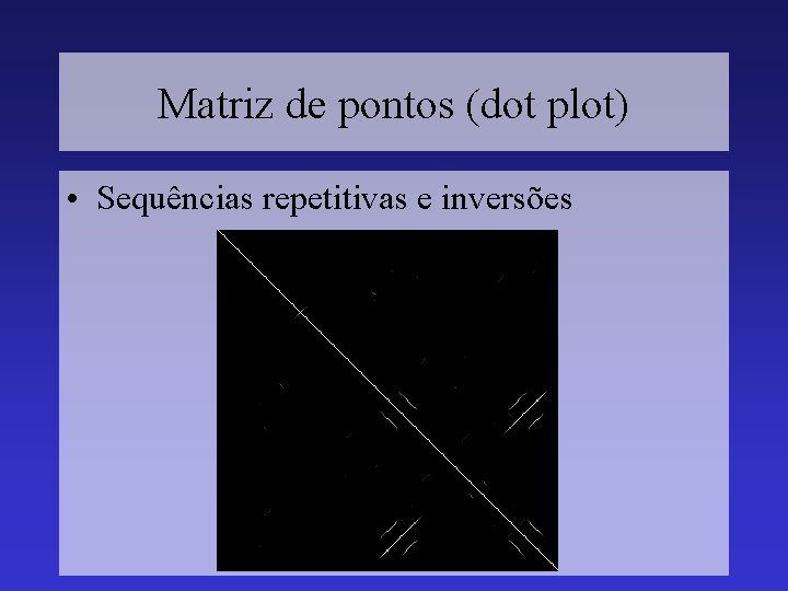 Matriz de pontos (dot plot) • Sequências repetitivas e inversões 