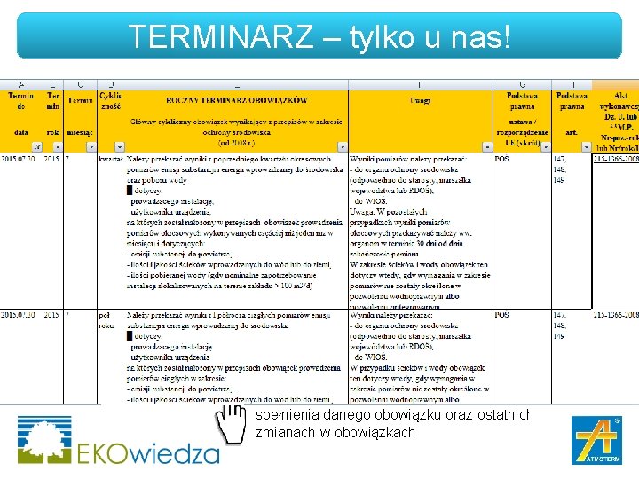 TERMINARZ – tylko u nas! TERMINARZ Terminarz obowiązków zakładu, który dostarcza informacji o nowych