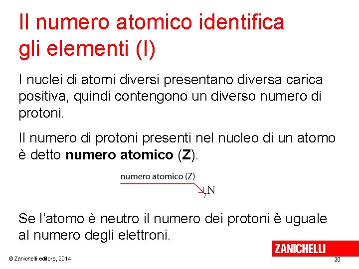 Il numero atomico identifica gli elementi (I) I nuclei di atomi diversi presentano diversa