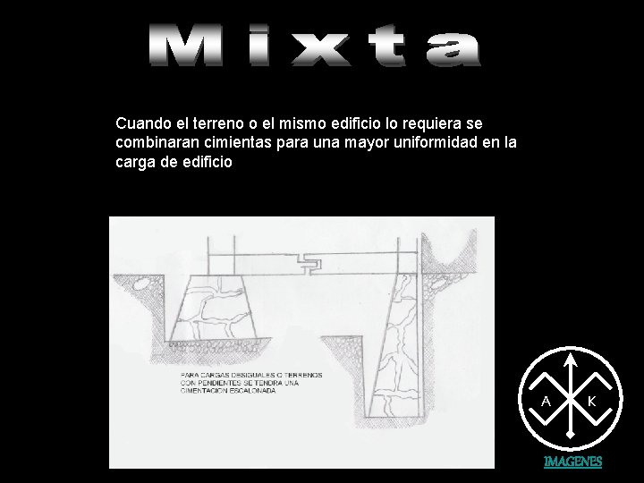 Cuando el terreno o el mismo edificio lo requiera se combinaran cimientas para una