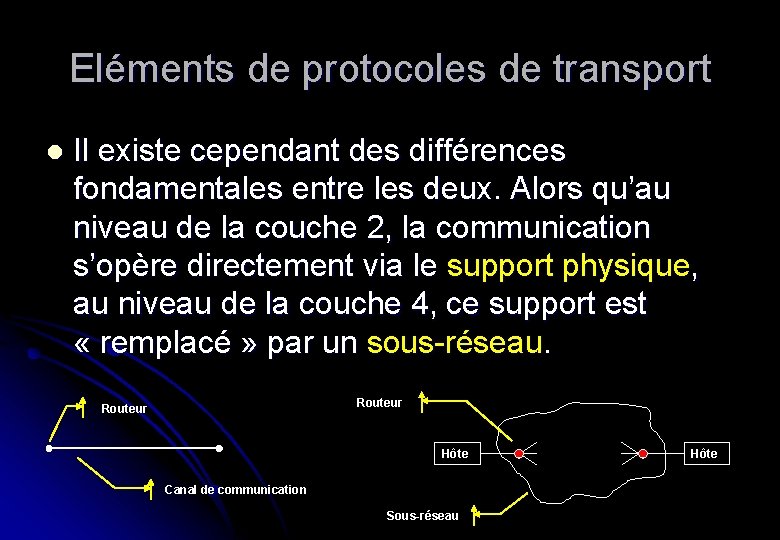 Eléments de protocoles de transport l Il existe cependant des différences fondamentales entre les