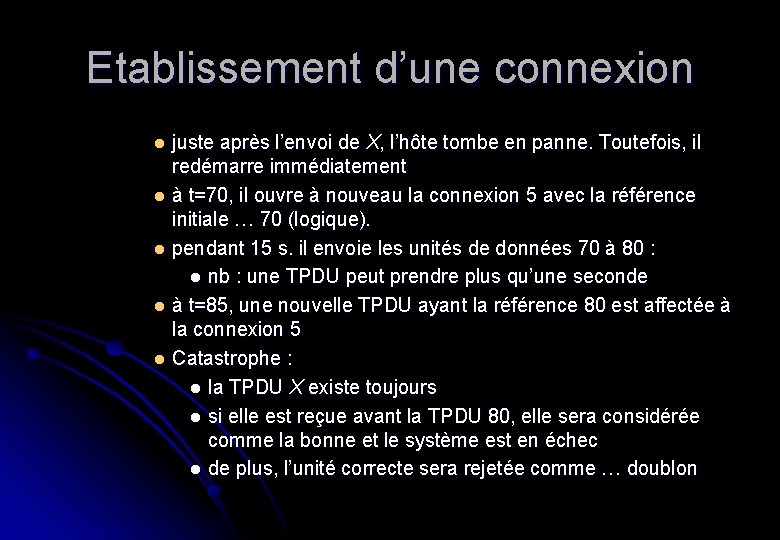 Etablissement d’une connexion juste après l’envoi de X, l’hôte tombe en panne. Toutefois, il