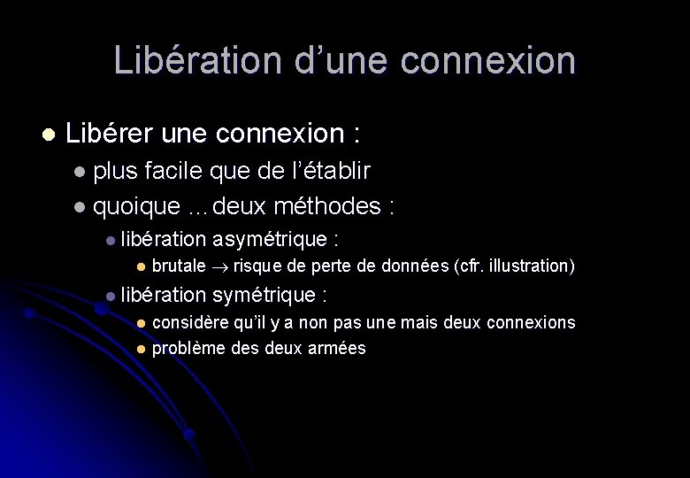 Libération d’une connexion l Libérer une connexion : l plus facile que de l’établir