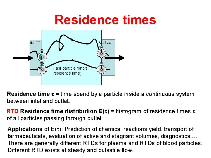 Residence times OUTLET INLET Fast particle (short residence time) Residence time = time spend