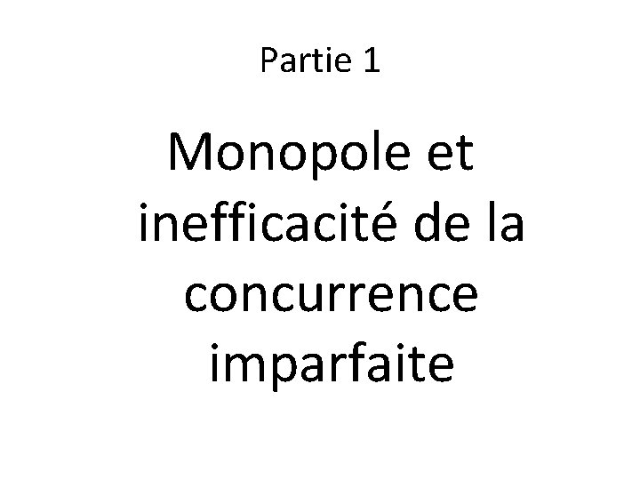 Partie 1 Monopole et inefficacité de la concurrence imparfaite 