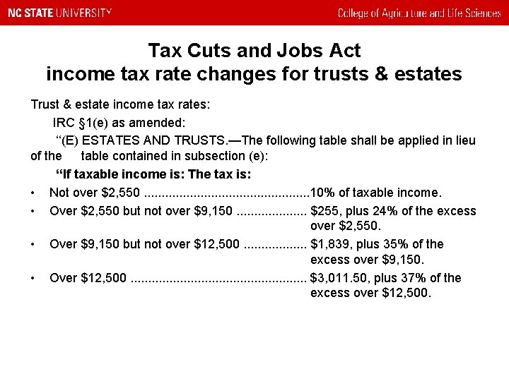Tax Cuts and Jobs Act income tax rate changes for trusts & estates Trust