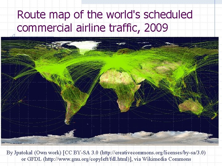 Route map of the world's scheduled commercial airline traffic, 2009 By Jpatokal (Own work)