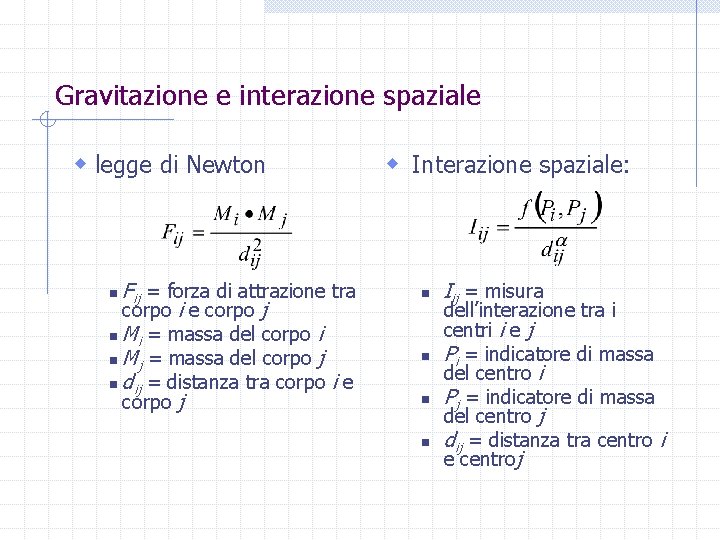 Gravitazione e interazione spaziale w legge di Newton Fij = forza di attrazione tra