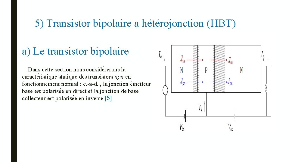 5) Transistor bipolaire a hétérojonction (HBT) a) Le transistor bipolaire Dans cette section nous