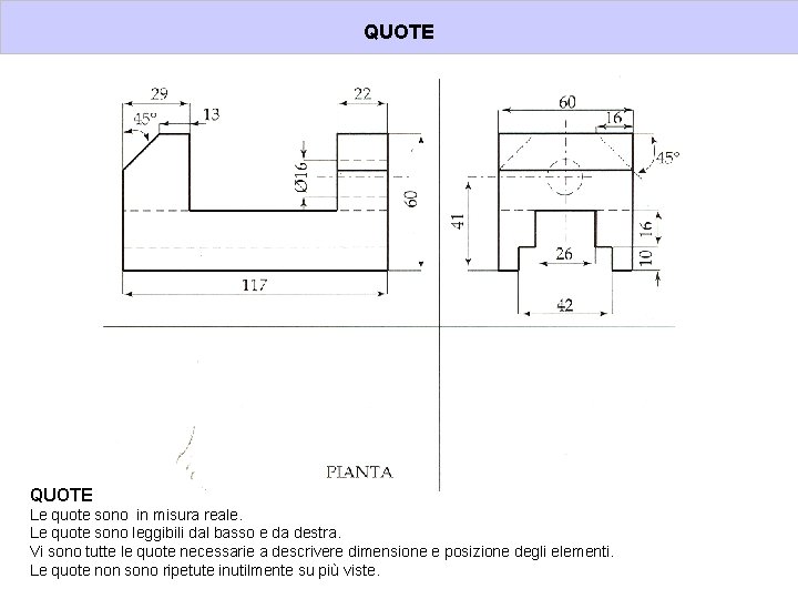 QUOTE Le quote sono in misura reale. Le quote sono leggibili dal basso e