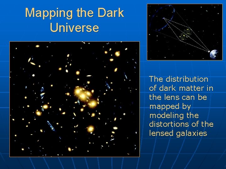 Mapping the Dark Universe The distribution of dark matter in the lens can be