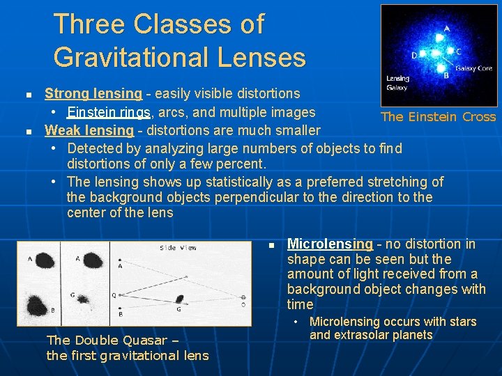 Three Classes of Gravitational Lenses n n Strong lensing - easily visible distortions •
