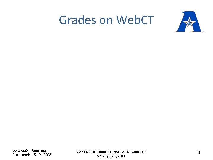 Grades on Web. CT Lecture 20 – Functional Programming, Spring 2008 CSE 3302 Programming