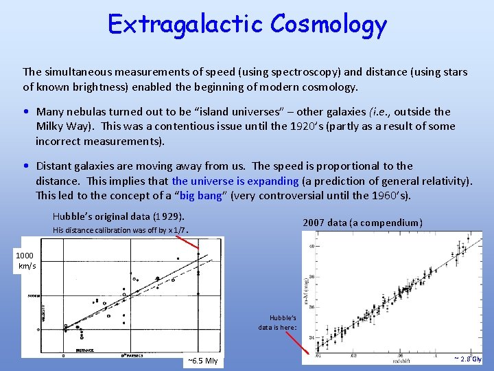 Extragalactic Cosmology The simultaneous measurements of speed (using spectroscopy) and distance (using stars of