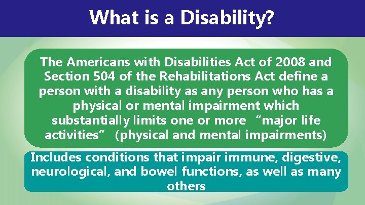 What is a Disability? The Americans with Disabilities Act of 2008 and Section 504