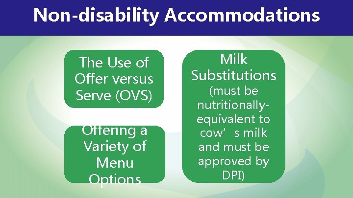 Non-disability Accommodations The Use of Offer versus Serve (OVS) Offering a Variety of Menu