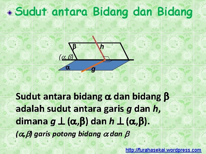 Sudut antara Bidang dan Bidang h ( , ) g Sudut antara bidang dan Sudut antara Bidang dan Bidang h ( , ) g Sudut antara bidang dan