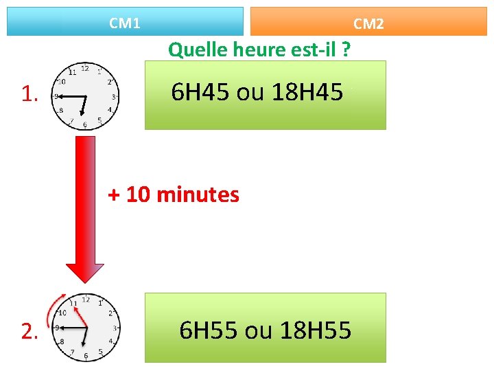 CM 1 CM 2 Quelle heure est-il ? 1. 6 H 45 ou 18