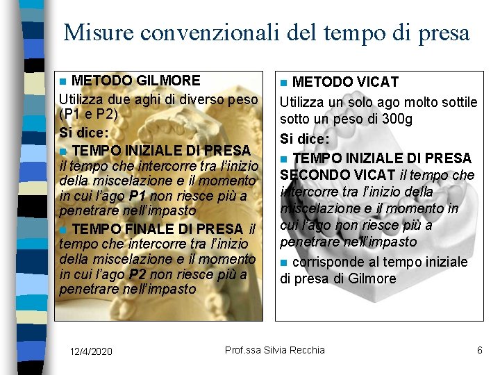 Misure convenzionali del tempo di presa METODO GILMORE Utilizza due aghi di diverso peso