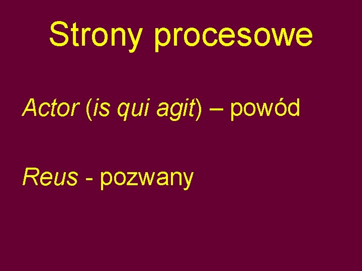 Strony procesowe Actor (is qui agit) – powód Reus - pozwany 