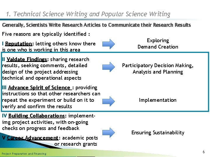 1. Technical Science Writing and Popular Science Writing Generally, Scientists Write Research Articles to