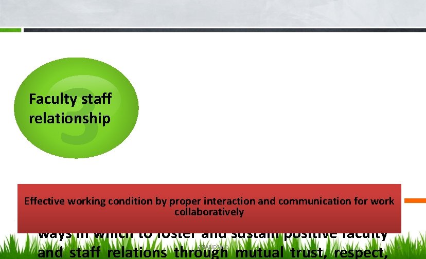 3 Faculty staff relationship Effective working condition by proper interaction and communication for work