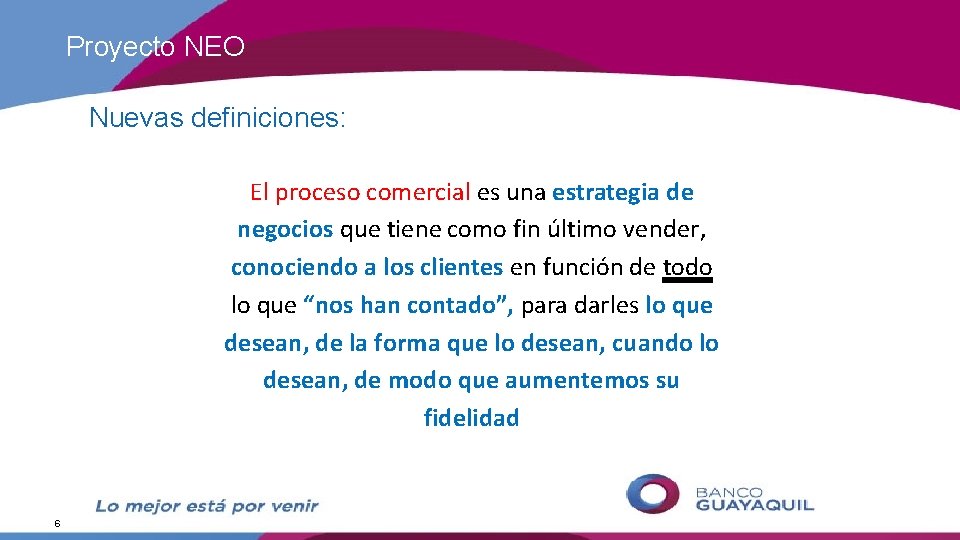 Proyecto NEO Nuevas definiciones: El proceso comercial es una estrategia de negocios que tiene