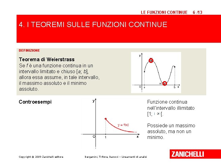 LE FUNZIONI CONTINUE 6 /13 4. I TEOREMI SULLE FUNZIONI CONTINUE DEFINIZIONE Teorema di