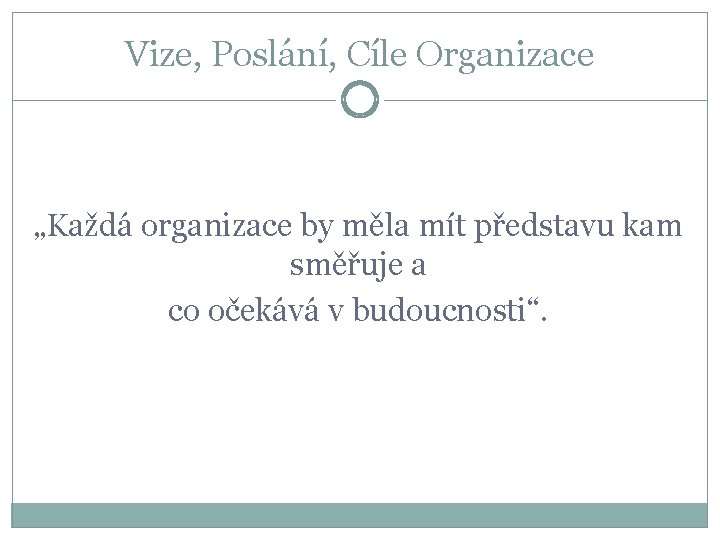 Vize, Poslání, Cíle Organizace „Každá organizace by měla mít představu kam směřuje a co