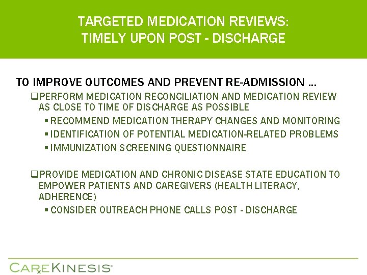 TARGETED MEDICATION REVIEWS: TIMELY UPON POST - DISCHARGE TO IMPROVE OUTCOMES AND PREVENT RE-ADMISSION