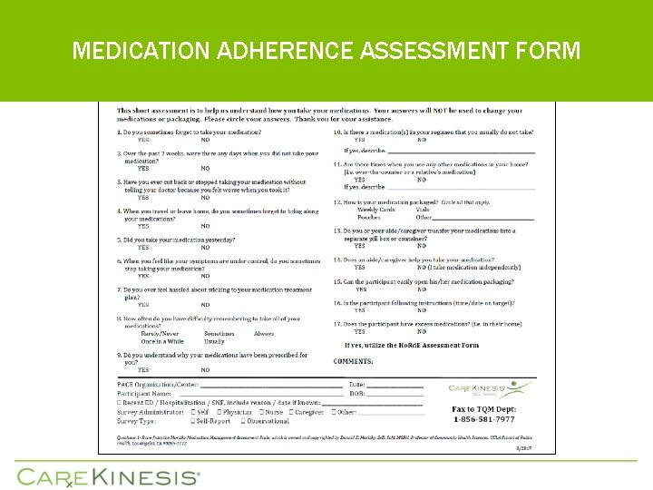 MEDICATION ADHERENCE ASSESSMENT FORM 