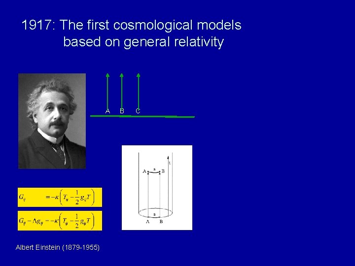 1917: The first cosmological models based on general relativity A Albert Einstein (1879 -1955)