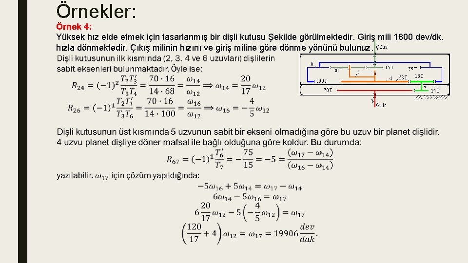 Örnekler: Örnek 4: Yüksek hız elde etmek için tasarlanmış bir dişli kutusu Şekilde görülmektedir.