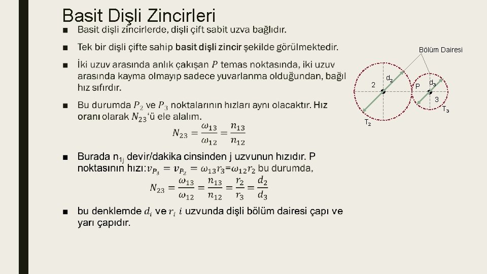 Basit Dişli Zincirleri ■ Bölüm Dairesi 2 d 2 P d 3 3 T