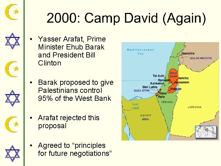  • Yasser Arafat, Prime Minister Ehub Barak and President Bill Clinton • Barak
