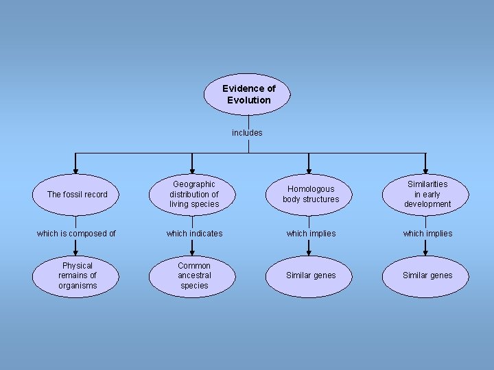 Evidence of Evolution includes The fossil record Geographic distribution of living species Homologous body Evidence of Evolution includes The fossil record Geographic distribution of living species Homologous body